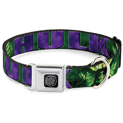 Buckle-Down "Hulk Face C/U/Action Pose grünen/Violetttönen SICHERHEITSGURT Hund Halsband, 3,8 cm X 45,7–81,3 cm/groß von Buckle-Down