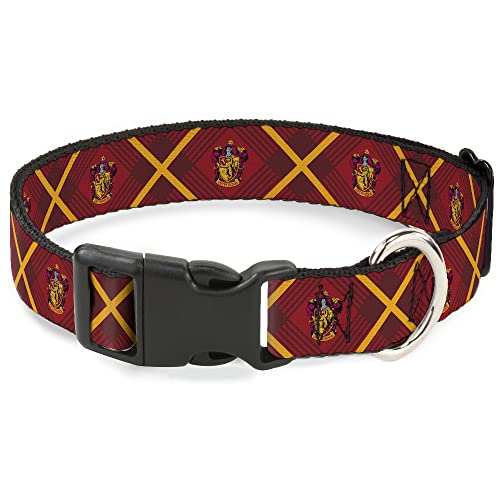 Buckle-Down Hundehalsband, Kunststoff, Clip, Harry Potter Gryffindor Wappen, Plaid, Rot, Gold, 24,9 bis 37,8 cm, 1,3 cm breit von Buckle-Down