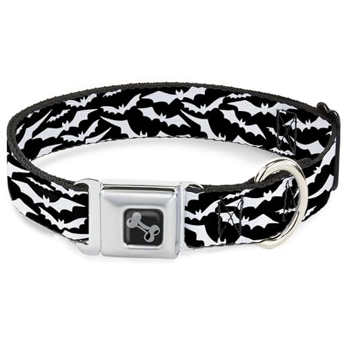 Buckle-Down Hundehalsband, Metall-Sicherheitsgurtschnalle, Fledermäuse fliegen, verstreut, 38,1 bis 61 cm, 2,5 cm breit von Buckle-Down