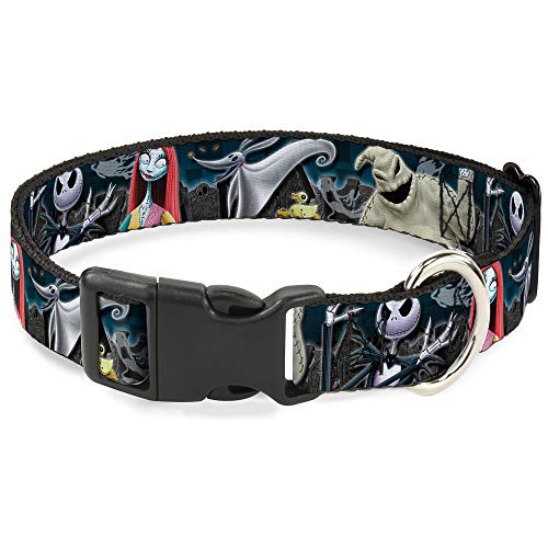 Buckle-Down Hundehalsband mit Schnallen-Design, Kunststoff, Clip, Nightmare Before Christmas, 4 Charaktere, für Friedhofszene und verstellbare Größen, 1/2" Wide - Fits 6-9" Neck - Small, Mehrfarbig von Buckle-Down