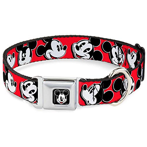 Buckle-Down Hundehalsband mit Sicherheitsgurtschnalle, Mickey Mouse Expressions, Rot/Schwarz/Weiß, 3,8 cm breit, passend für Halsumfang von 45,7–81,3 cm, Größe L von Buckle-Down