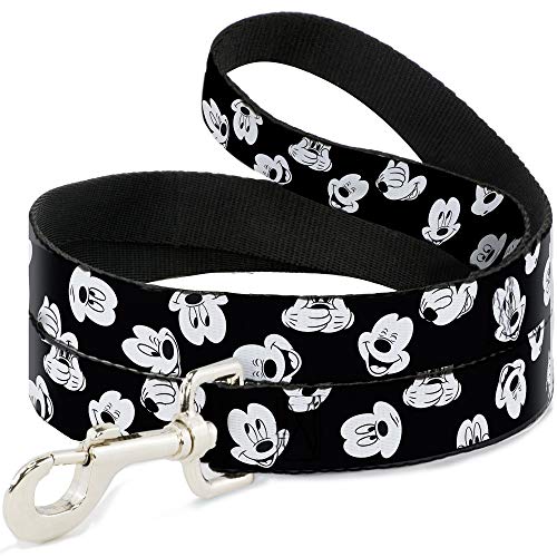 Buckle-Down Hundeleine, Mickey Mouse Expressions, verstreut, 1,8 m lang, 3,8 cm breit, Schwarz/Weiß von Buckle-Down