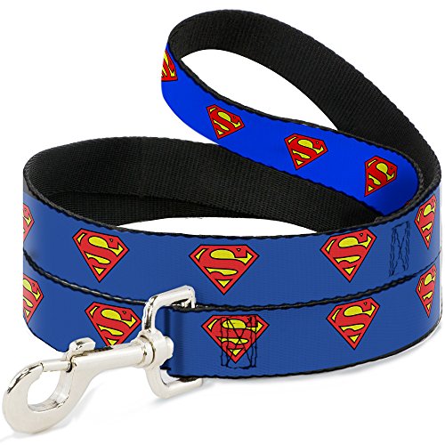 Buckle-Down Hundeleine Superman Shield blau erhältlich in verschiedenen Längen und Breiten für kleine, mittelgroße und große Hunde und Katzen, Mehrfarbig, 1,8 m lang – 1,27 cm breit (DL-6FT-WSM001-N) von Buckle-Down