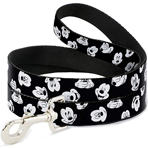 Buckle-Down Hundeleine mit Mickey-Maus-Motiv, verstreut, 180 cm lang, 2,5 cm breit, Schwarz/Weiß von Buckle-Down
