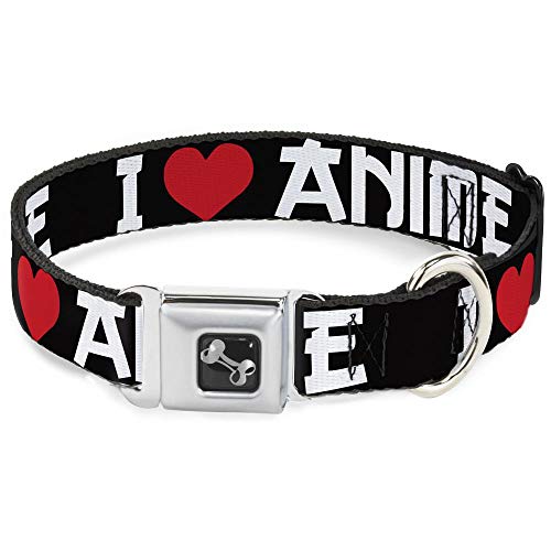 Buckle-Down I Heart Anime Bold Hundehalsband, Schwarz/Weiß/Rot von Buckle-Down