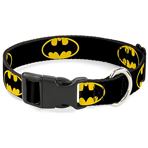 Buckle-Down Kunststoff-Halsband mit Clip, Batman-Schild, 3,8 cm breit, passend für 40,6–58,4 cm Halsumfang, Schwarz/Gelb von Buckle-Down