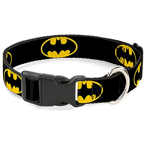 Buckle-Down Kunststoff-Halsband mit Clip, Batman-Schild, 2,5 cm breit, für Halsumfang von 27,9-43,2 cm, Schwarz/Gelb von Buckle-Down