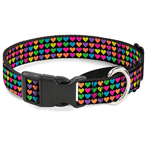 Buckle-Down Martingale Hundehalsband, Mini-Herzen, Schwarz/Neonfarben, 2,5 cm von Buckle-Down