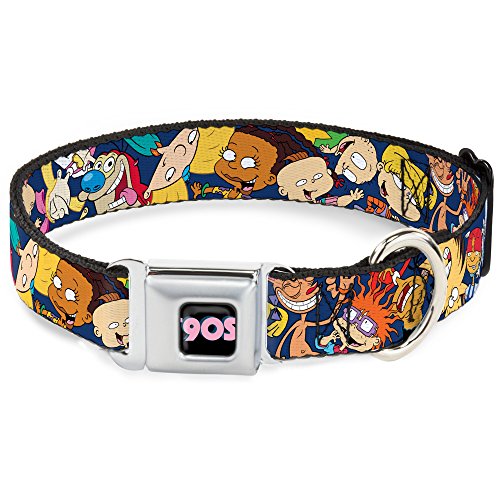 Buckle-Down "Nick 90 's 16-Character Rewind Stellt Navy Blau SICHERHEITSGURT Hund Halsband, 3,8 cm X 40,6–58,4 cm/mittel von Buckle-Down