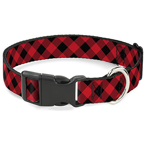 Buckle-Down PC-W30432-NM Diagonal Buffalo Plaid Black/Red Plastic Clip Collar, Narrow Medium/8-12 von Buckle-Down