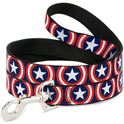 Buckle-Down Pet Leash - Captain America Shield Repeat Navy - 4 Feet Long - 1/2" Wide von Buckle-Down