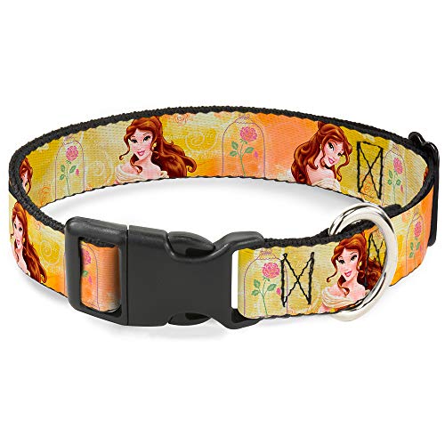 Buckle-Down Plastic Clip Collar - Belle Poses/Enchanted Rose/Story Script Yellow/Pinks - 1/2" Wide - Fits 8-12" Neck - Medium von Buckle-Down