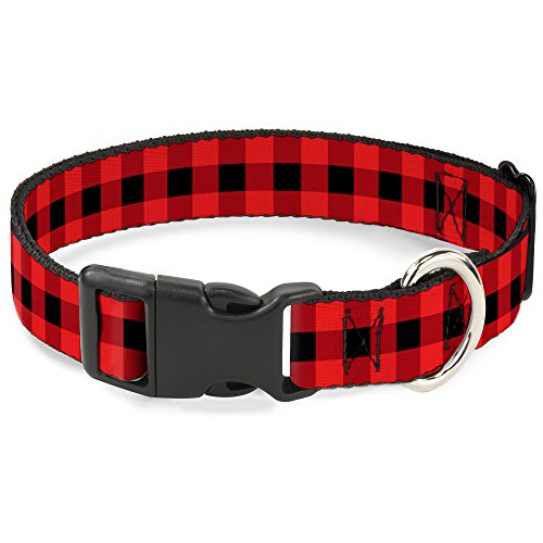 Buckle-Down Plastic Clip Collar - Buffalo Plaid Black/Red - 1" Wide - Fits 15-26" Neck - Large von Buckle-Down
