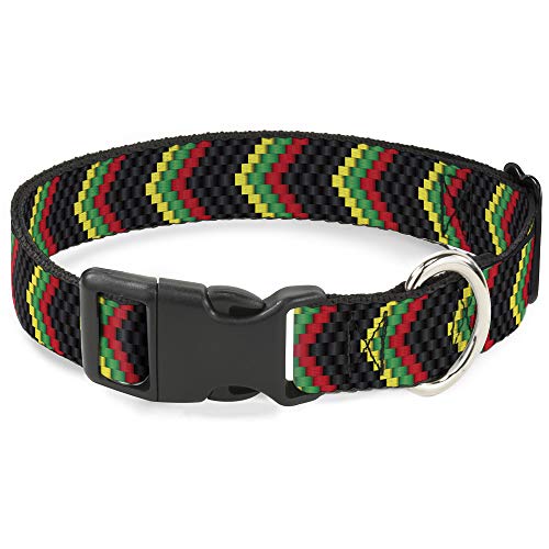 Buckle-Down Plastic Clip Collar - Chevron Weave Black/Rasta - 1" Wide - Fits 11-17" Neck - Medium von Buckle-Down