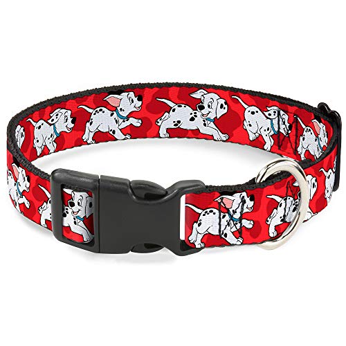 Buckle-Down Plastic Clip Collar - Dalmatians Running/Paws Reds/White/Black - 1" Wide - Fits 9-15" Neck - Small von Buckle-Down
