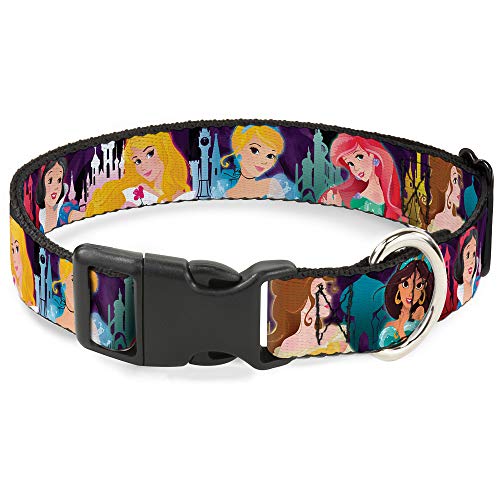 Buckle-Down Kunststoff-Clip-Halsband – Disney-Prinzessinnen-Posen/Schloss-Silhouetten, Violett/Mehrfarbig – 2,5 cm breit – passend für 27,9–43,2 cm Halsumfang – Größe M von Buckle-Down