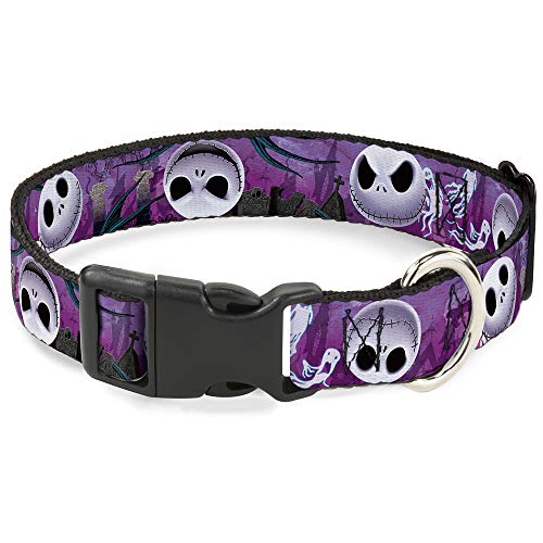 Buckle-Down Plastic Clip Collar - Jack Expressions/Ghosts in Cemetery Purples/Grays/White - 1.5" Wide - Fits 18-32" Neck - Large von Buckle-Down