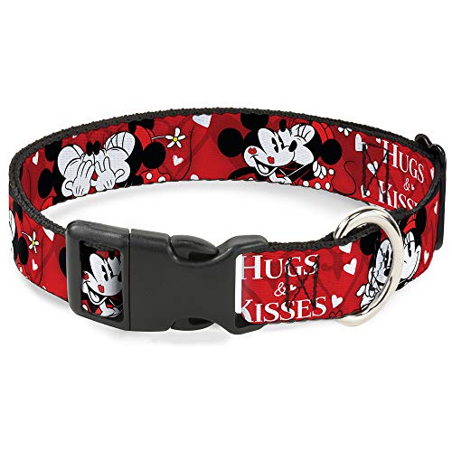 Buckle-Down Plastic Clip Collar - Mickey & Minnie HUGS & Kisses Poses Reds/White - 1/2" Wide - Fits 8-12" Neck - Medium von Buckle-Down