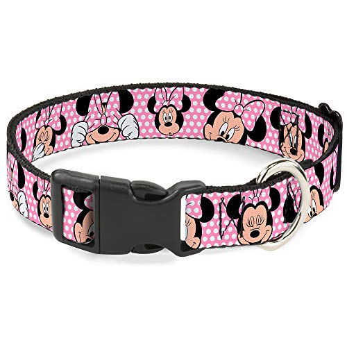 Buckle-Down Plastic Clip Collar - Minnie Mouse Expressions Polka Dot Pink/White - 1.5" Wide - Fits 16-23" Neck - Medium von Buckle-Down