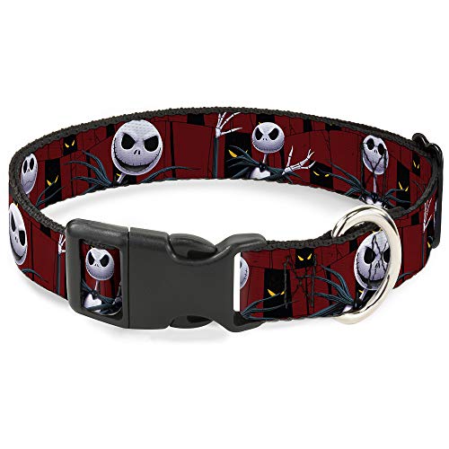 Buckle-Down Plastic Clip Collar - Nightmare Before Christmas 3-Jack Poses/Peeping Eyes Burgundy/Black/Yellow - 1.5" Wide - Fits 18-32" Neck - Large von Buckle-Down