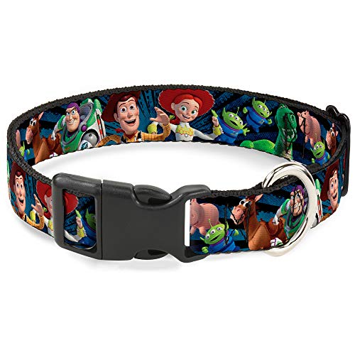 Buckle-Down Plastic Clip Collar - Toy Story Characters Running2 Denim Rays - 1" Wide - Fits 11-17" Neck - Medium von Buckle-Down