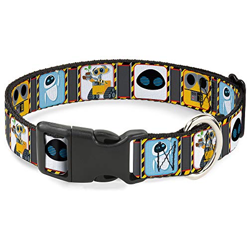 Buckle-Down Plastic Clip Collar - Wall-E & EVE Pose/Face Hazard Blocks Gray/Yellow/Black - 1" Wide - Fits 9-15" Neck - Small von Buckle-Down