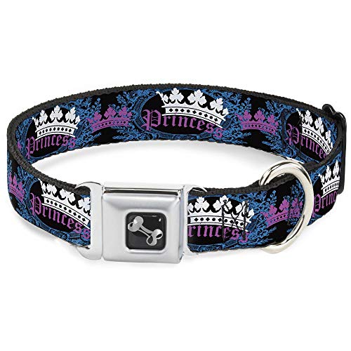Buckle-Down Seatbelt Buckle Dog Collar - Crown Princess Oval Black/Turquoise - 1.5" Wide - Fits 16-23" Neck - Medium von Buckle-Down