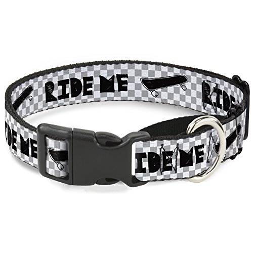 Buckle Down Ride Me Skateboard mit Mini Checker weiß/grau/schwarz Hundehalsband, 2,5 cm Wide-fits 38,1–66 cm Neck-Large von Buckle-Down