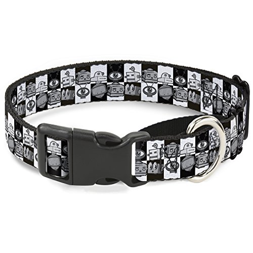 Buckle Down Roboter Köpfe Checkers schwarz/weiß Martingale Hundehalsband, 3,8 cm Wide-fits 40,6–58,4 cm Neck-medium von Buckle-Down