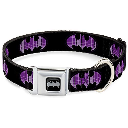 Buckle-Down Seatbelt Buckle Dog Collar - Batman Signal Black/Purple Plaid - 1" Wide - Fits 11-17" Neck - Medium von Buckle-Down