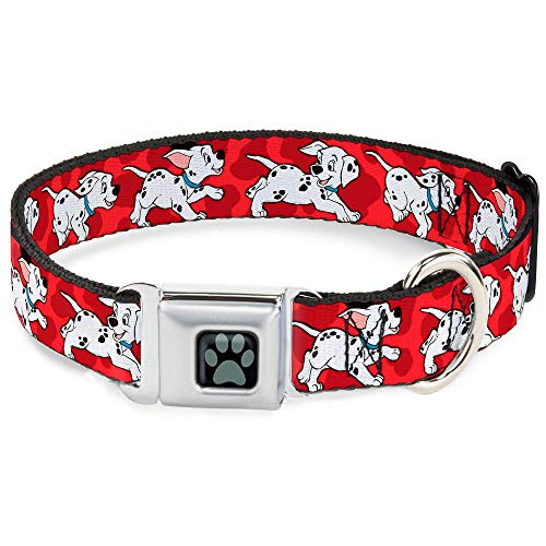 Buckle-Down Seatbelt Buckle Dog Collar - Dalmatians Running/Paws Reds/White/Black - 1" Wide - Fits 15-26" Neck - Large von Buckle-Down