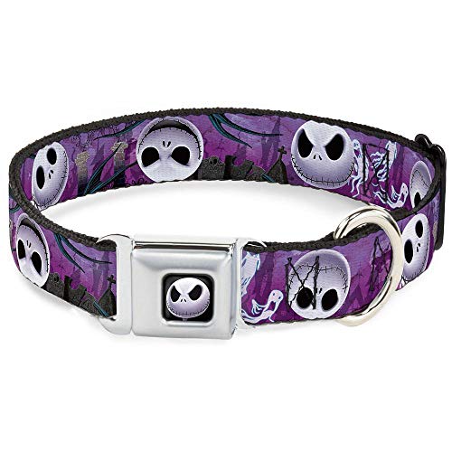 Buckle-Down Seatbelt Buckle Dog Collar - Jack Expressions/Ghosts in Cemetery Purples/Grays/White - 1.5" Wide - Fits 16-23" Neck - Medium von Buckle-Down