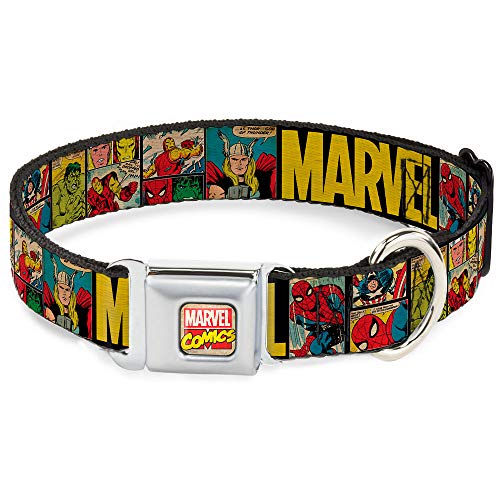 Buckle-Down Seatbelt Buckle Dog Collar - Marvel/Retro Comic Panels Black/Yellow - 1" Wide - Fits 11-17" Neck - Medium von Buckle-Down