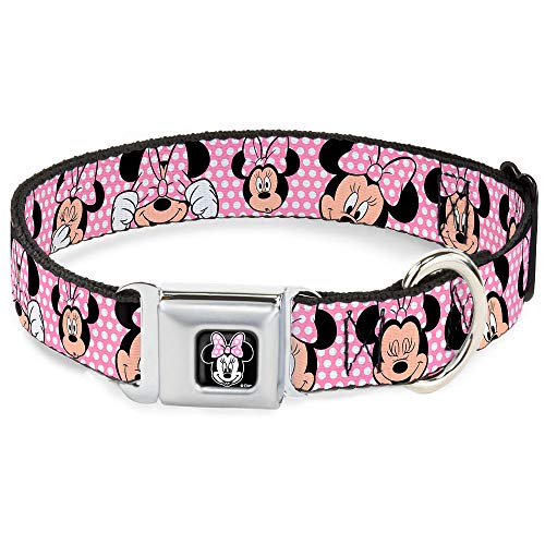 Buckle-Down Seatbelt Buckle Dog Collar - Minnie Mouse Expressions Polka Dot Pink/White - 1" Wide - Fits 15-26" Neck - Large von Buckle-Down