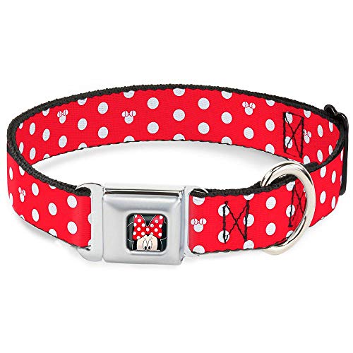 Buckle-Down Seatbelt Buckle Dog Collar - Minnie Mouse Polka Dot/Mini Silhouette Red/White - 1" Wide - Fits 15-26" Neck - Large von Buckle-Down