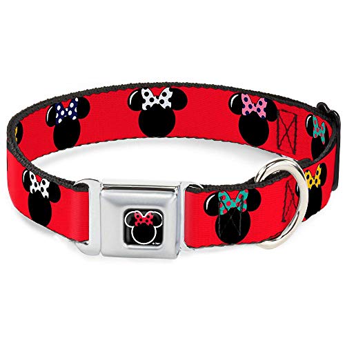 Buckle-Down Hundehalsband mit Sicherheitsgurtschnalle, Minnie-Maus-Silhouette, rot/schwarz/gepunktet, 2,5 cm breit, passend für Halsumfang von 27,9–43,2 cm, Größe M von Buckle-Down