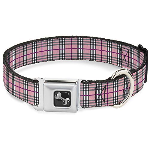 Buckle-Down Seatbelt Buckle Dog Collar - Plaid Pink - 1" Wide - Fits 11-17" Neck - Medium von Buckle-Down