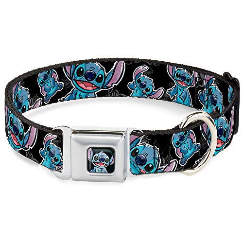 Buckle-Down Seatbelt Buckle Dog Collar - Stitch Poses/Hibiscus Sketch Black/Gray/Blue - 1" Wide - Fits 11-17" Neck - Medium von Buckle-Down