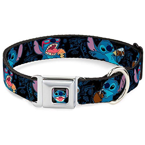 Buckle-Down Seatbelt Buckle Dog Collar - Stitch Snacking Poses Black/Blue - 1" Wide - Fits 15-26" Neck - Large von Buckle-Down