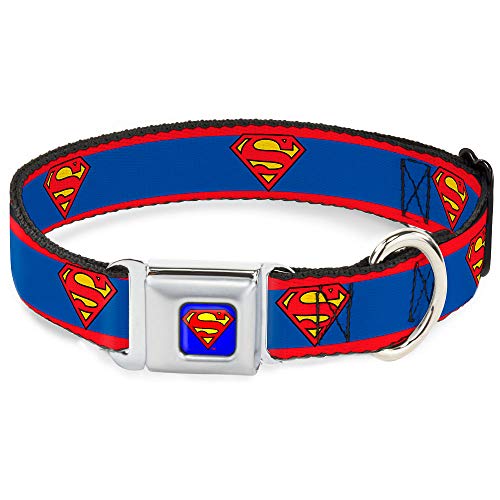 Buckle-Down Seatbelt Buckle Dog Collar - Superman Shield/Stripe Red/Blue - 1" Wide - Fits 11-17" Neck - Medium von Buckle-Down