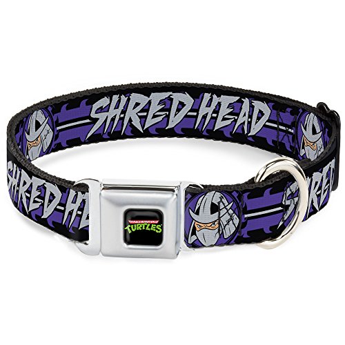 Buckle-Down "Shredder Kopf Shred Head/gestreift schwarz/violett/grau SICHERHEITSGURT Hund Halsband, 2,5 cm X 38,1–66 cm/groß von Buckle-Down