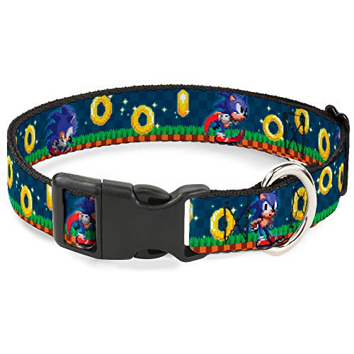 Buckle-Down "Sonic sammeln Ringe Pixelated Szene Breakaway Katzenhalsband, 1/5,1 cm X 22,9–38,1 cm/groß von Buckle-Down