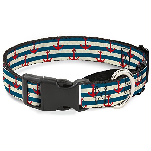 Buckle-Down Verankert mit Streifen weiß/blau/rot Martingale Hundehalsband, 2,5 cm Wide-fits 27,9–43,2 cm Neck-medium von Buckle-Down