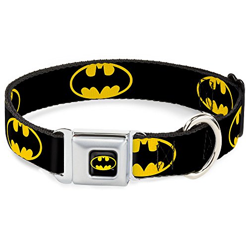 Buckle-Down Hundehalsband mit Sicherheitsgurtschnalle, Batman-Schild, Schwarz/Gelb, 3,8 cm breit, passend für Halsumfang von 33–45,7 cm, Größe S von Buckle-Down