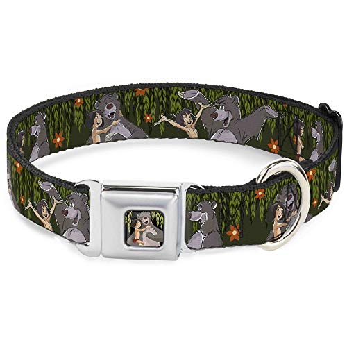 Buckle-Down dc-wdy309-m dyiv Mogli & Baloo Umarmung/Blätter Full Color Schwarz/grünen Hundehalsband, Medium/27,9–43,2 cm von Buckle-Down