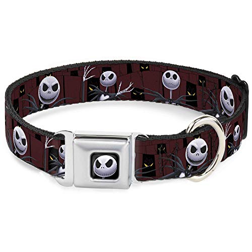 Buckle-Down Sicherheitsgurt-Schnalle, Hundehalsband, Nightmare Before Christmas, 3 Jack Posen/Peeping Eyes Burgunderrot/Schwarz/Gelb – 3,8 cm breit – passend für Halsumfang von 45,7–81,3 cm – Größe L von Buckle-Down