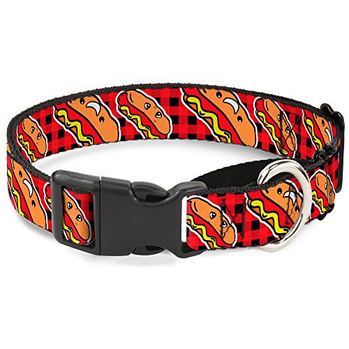 Buckle-Down mgc-w30854-l Hot Dogs/Buffalo Plaid schwarz/rot Martingale Hundehalsband, groß von Buckle-Down