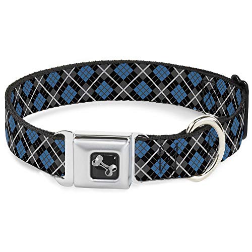 Buckle-Down Seatbelt Buckle Dog Collar - Argyle Black/Gray/Turquoise - 1.5" Wide - Fits 18-32" Neck - Large von Buckle-Down