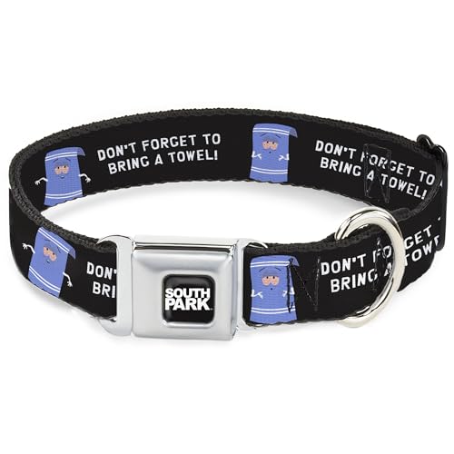 Comedy Central Hundehalsband, Metall-Sicherheitsgurtschnalle, South Park Towlie Don't Forget to Bring a Towel Pose, Schwarz, 40,6 bis 58,9 cm breit von Buckle-Down