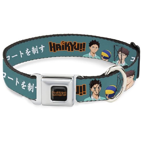 Crunchyroll Hundehalsband, Metall-Sicherheitsgurtschnalle, Haikyu Iwaizumi und Oikawa kontrollieren den Platz und das Logo, blau, 33 bis 43 cm, 3,8 cm breit von Buckle-Down